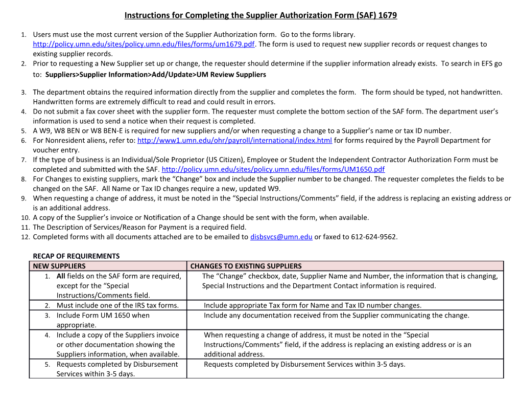 Instructions for Completing the Supplier Authorization Form (SAF) 1679