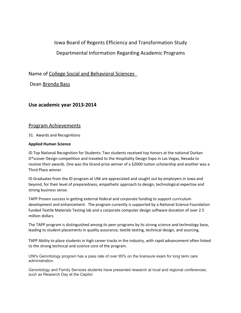 Iowa Board of Regents Efficiency and Transformation Study