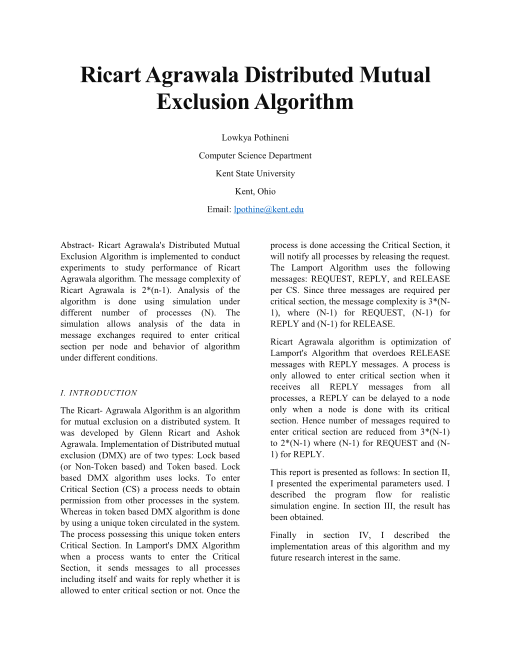 Ricart Agrawala Distributed Mutual Exclusion Algorithm