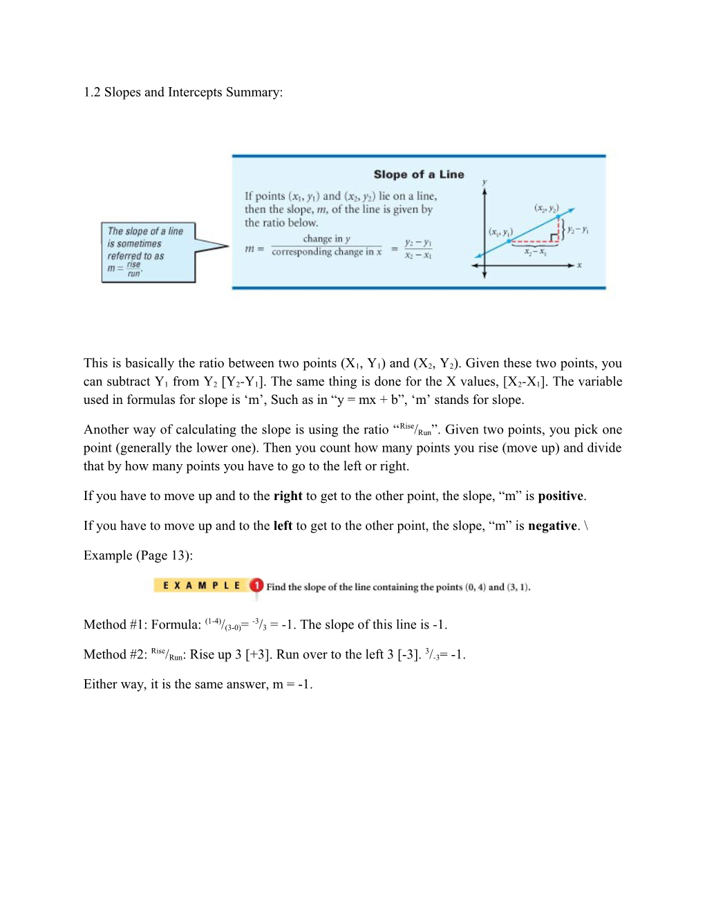 1.2 Slopes and Intercepts Summary