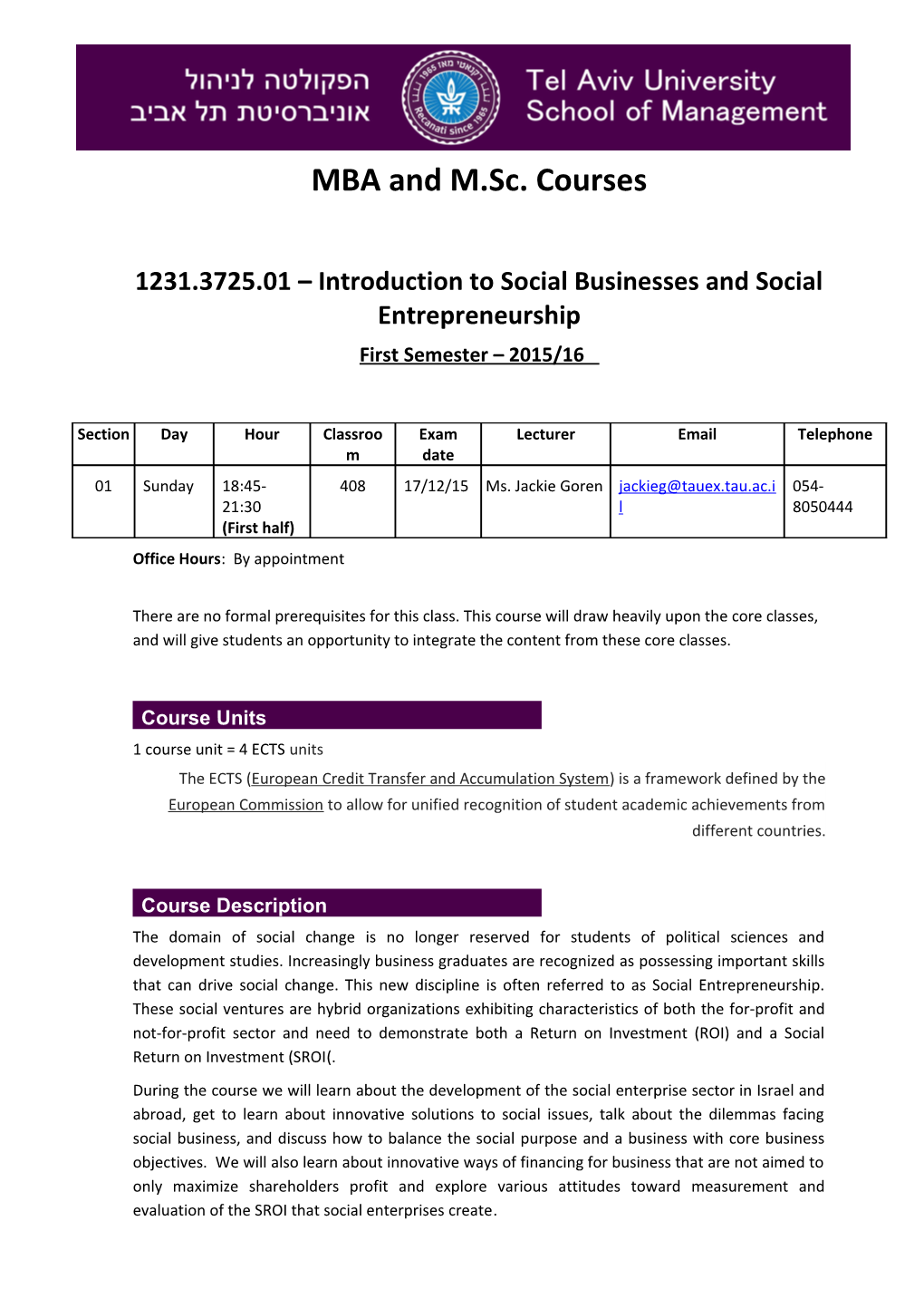 1231.3725.01 Introduction to Social Businesses and Social Entrepreneurship