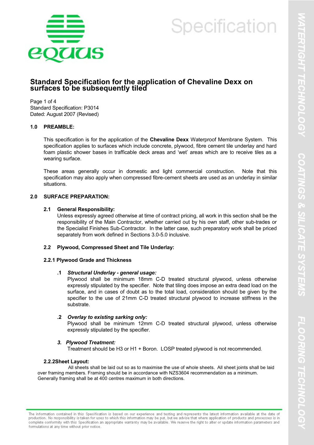 Standard Specification for the Application of Chevaline Dexx on Surfaces to Be Subsequently