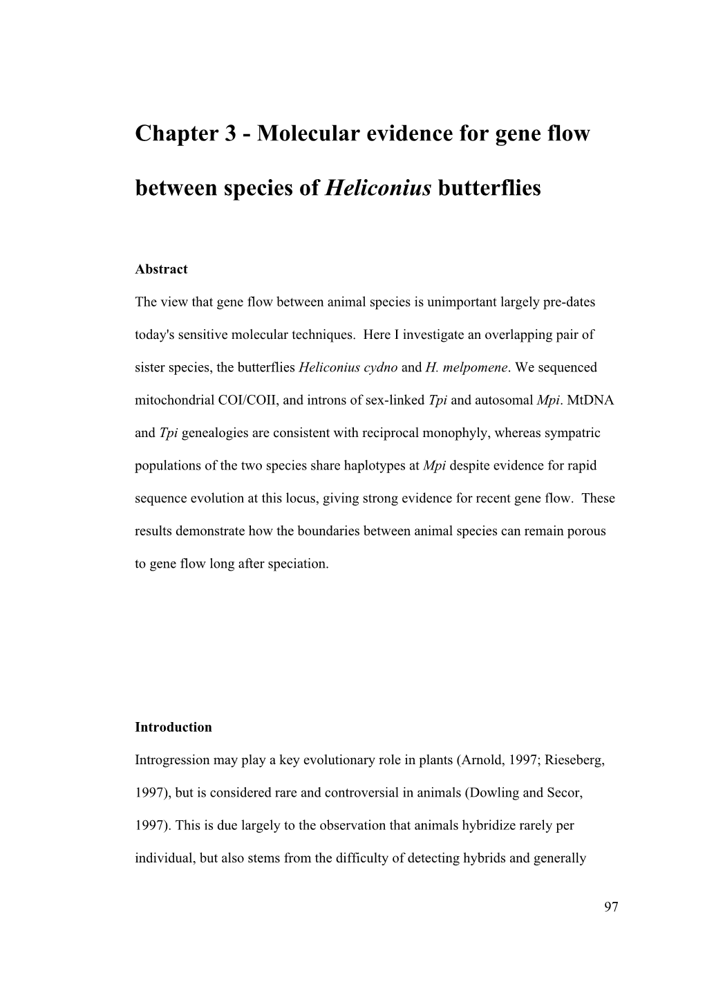 Running Title: Gene Flow in Heliconius