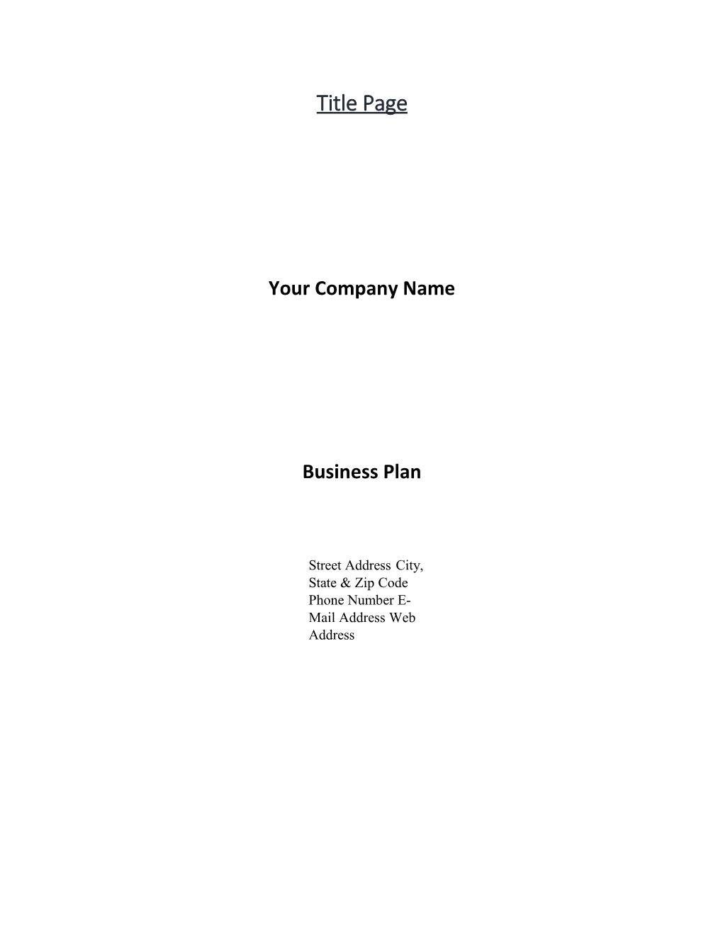 Traditional Business Plan Template