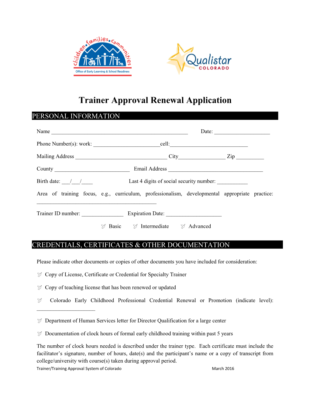 Trainer Approval Renewal Application