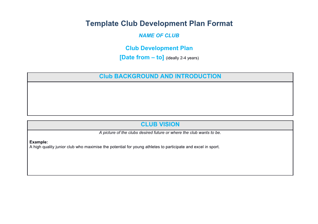 Template Club Development Plan Format