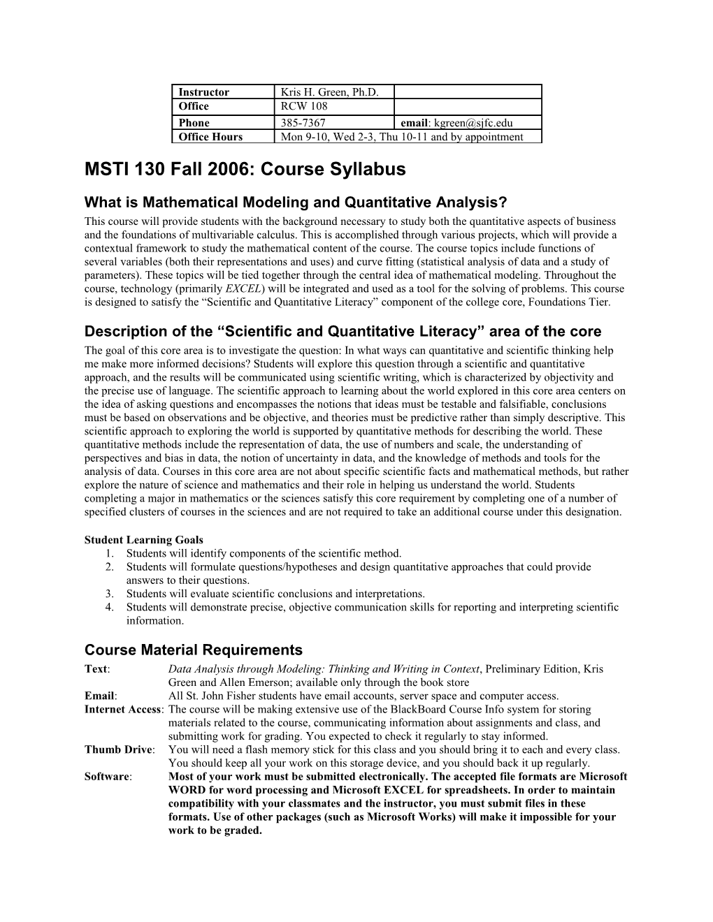 MSTI 130 Fall 2006: Course Syllabus