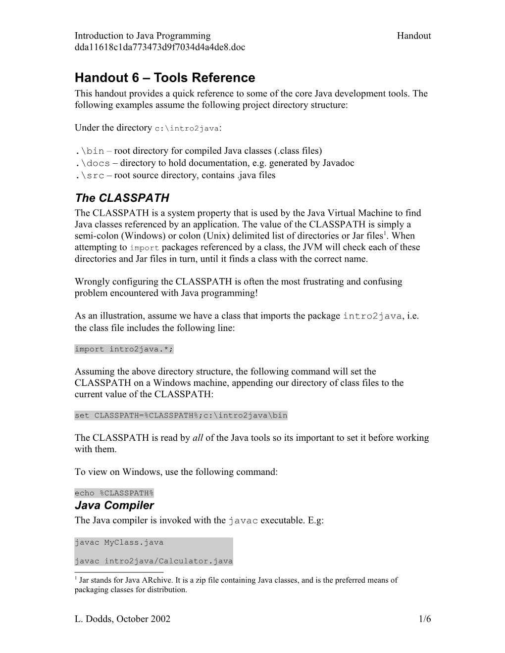 Handout 7 Tools Reference