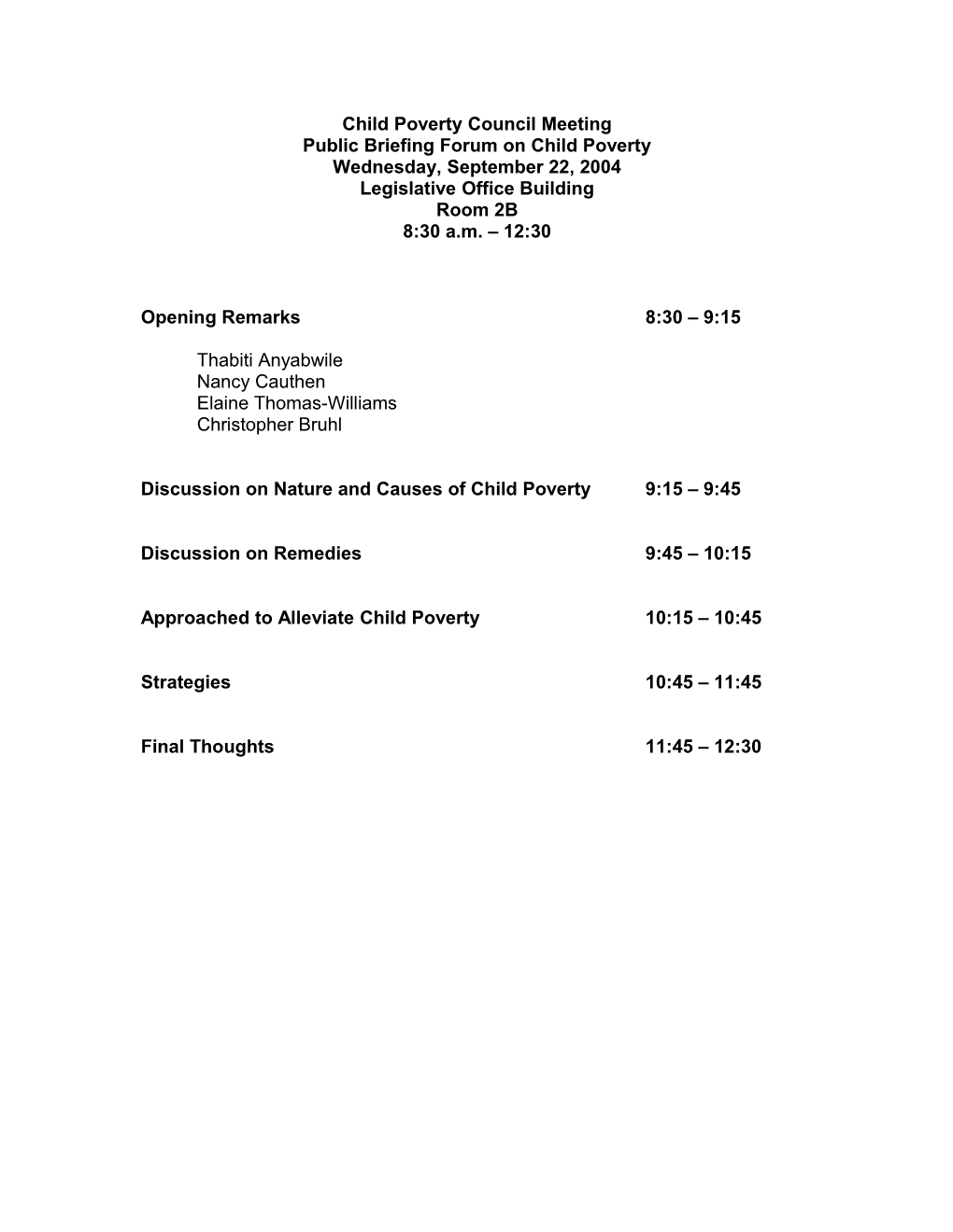 Child Poverty Council Meeting Minutes Sept 2004