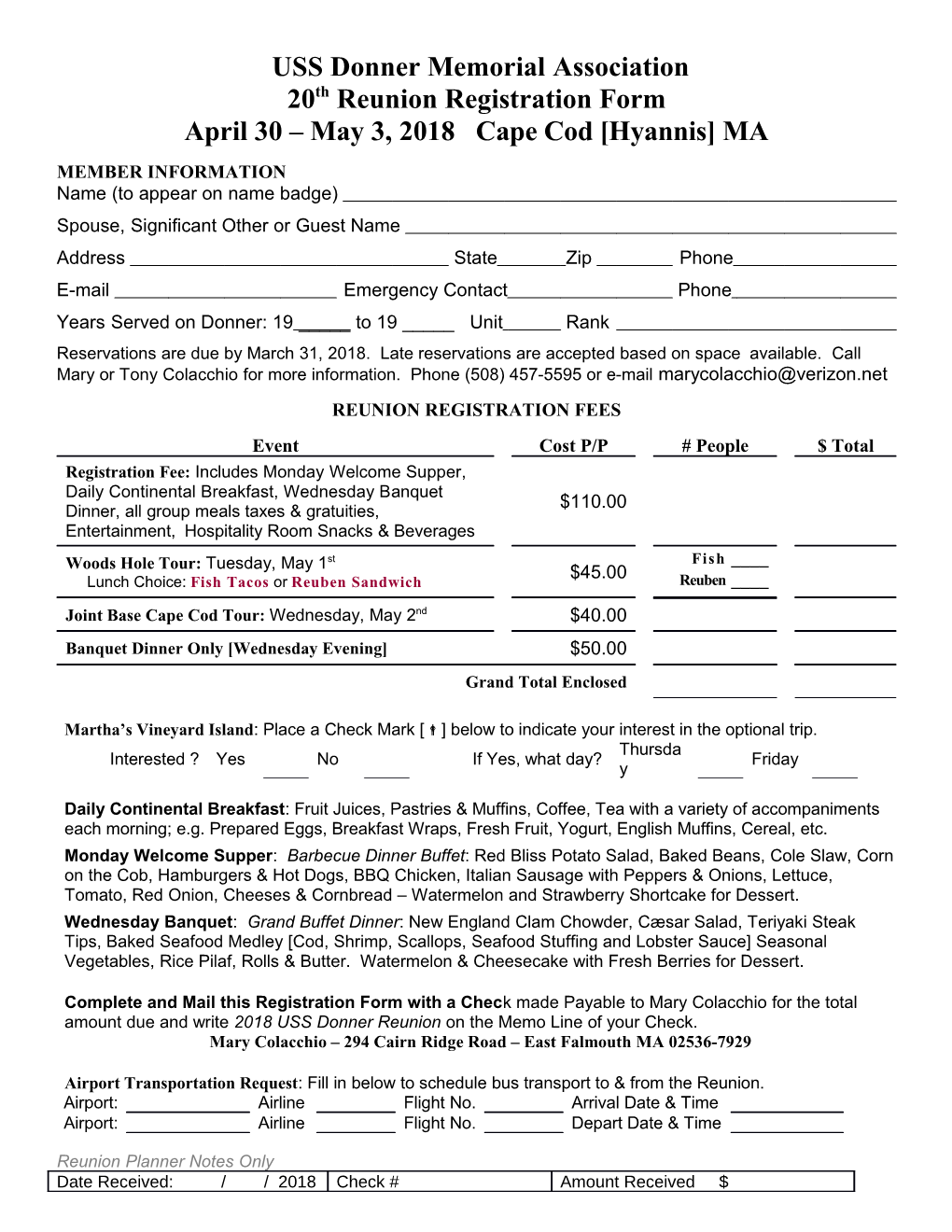 20Th Reunion Registration Form