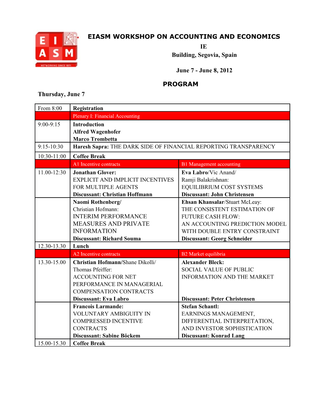 Workshop on Accounting and Economics