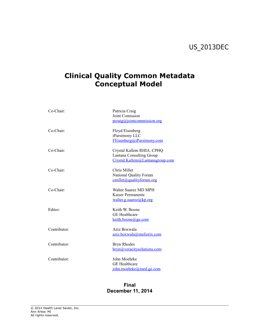 Clinical Quality Metadata Conceptual Model