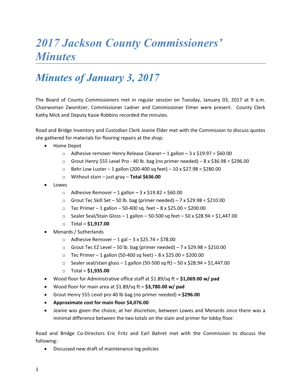 2017 Jackson County Commissioners Minutes