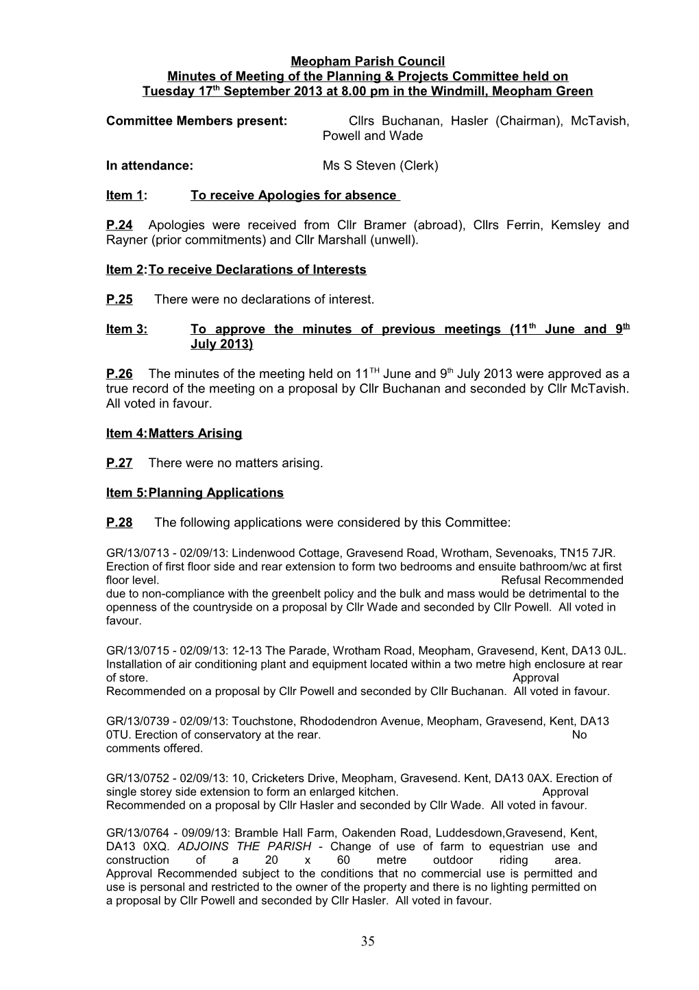 Chairman S Report, Planning and Projects Meeting 6Th June 2006