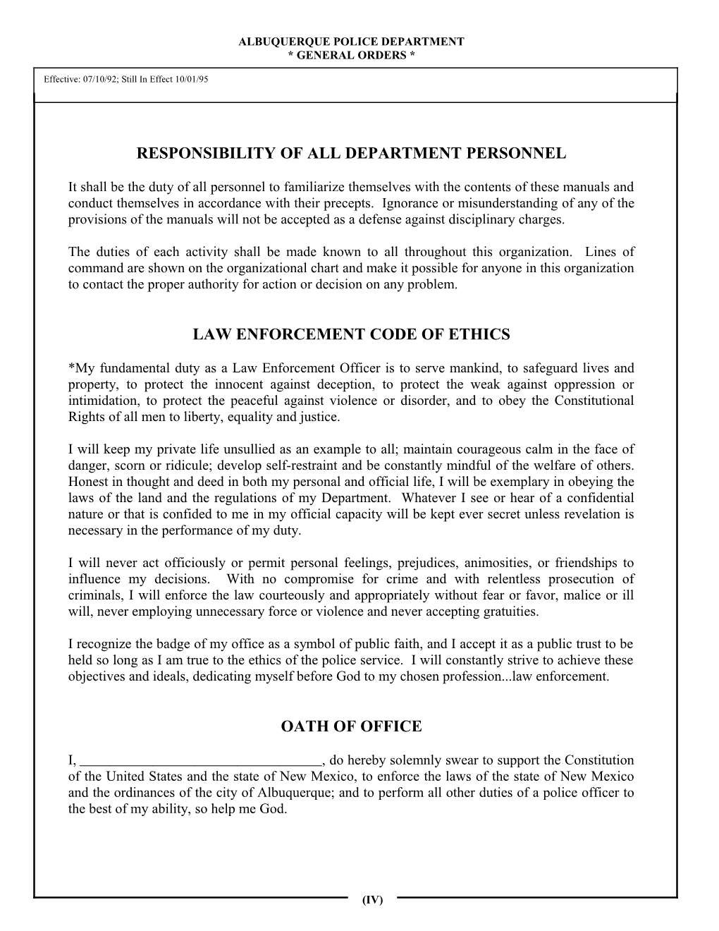 Responsibility of All Department Personnel