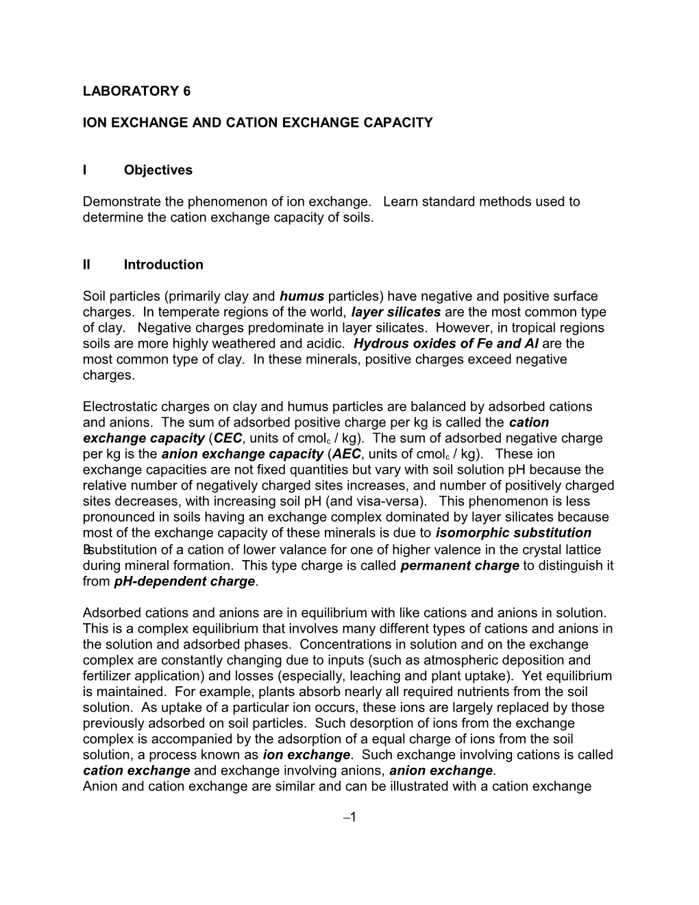 Ion Exchange and Cation Exchange Capacity