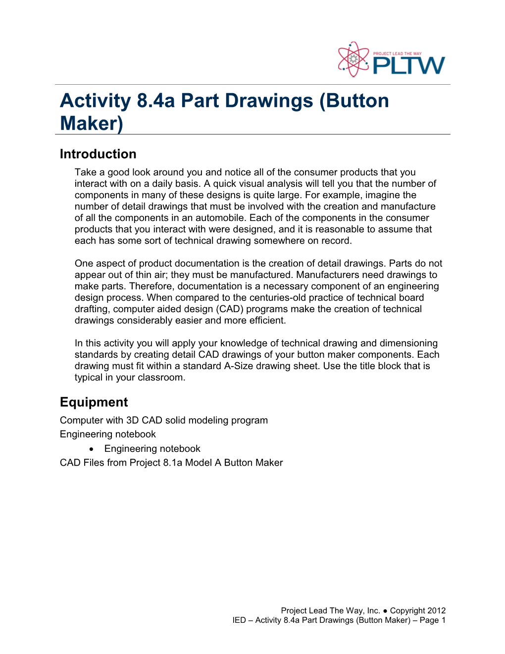 Activity 8.4A Part Drawings (Button Maker)