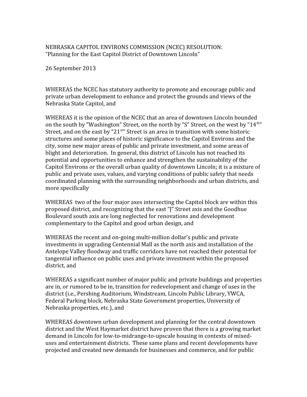 Nebraska Capitol Environs Commission (Ncec) Resolution