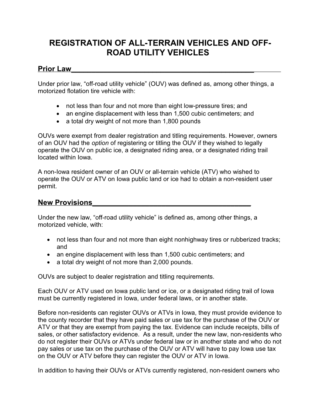 Registration of All-Terrain Vehicles Andoff-Road Utility Vehicles