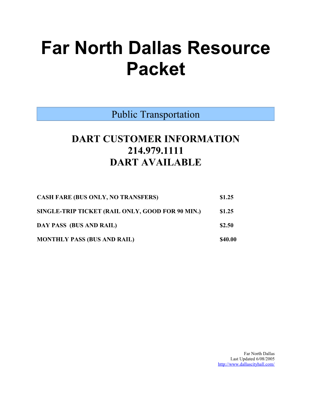 Far North Dallas Resource Packet