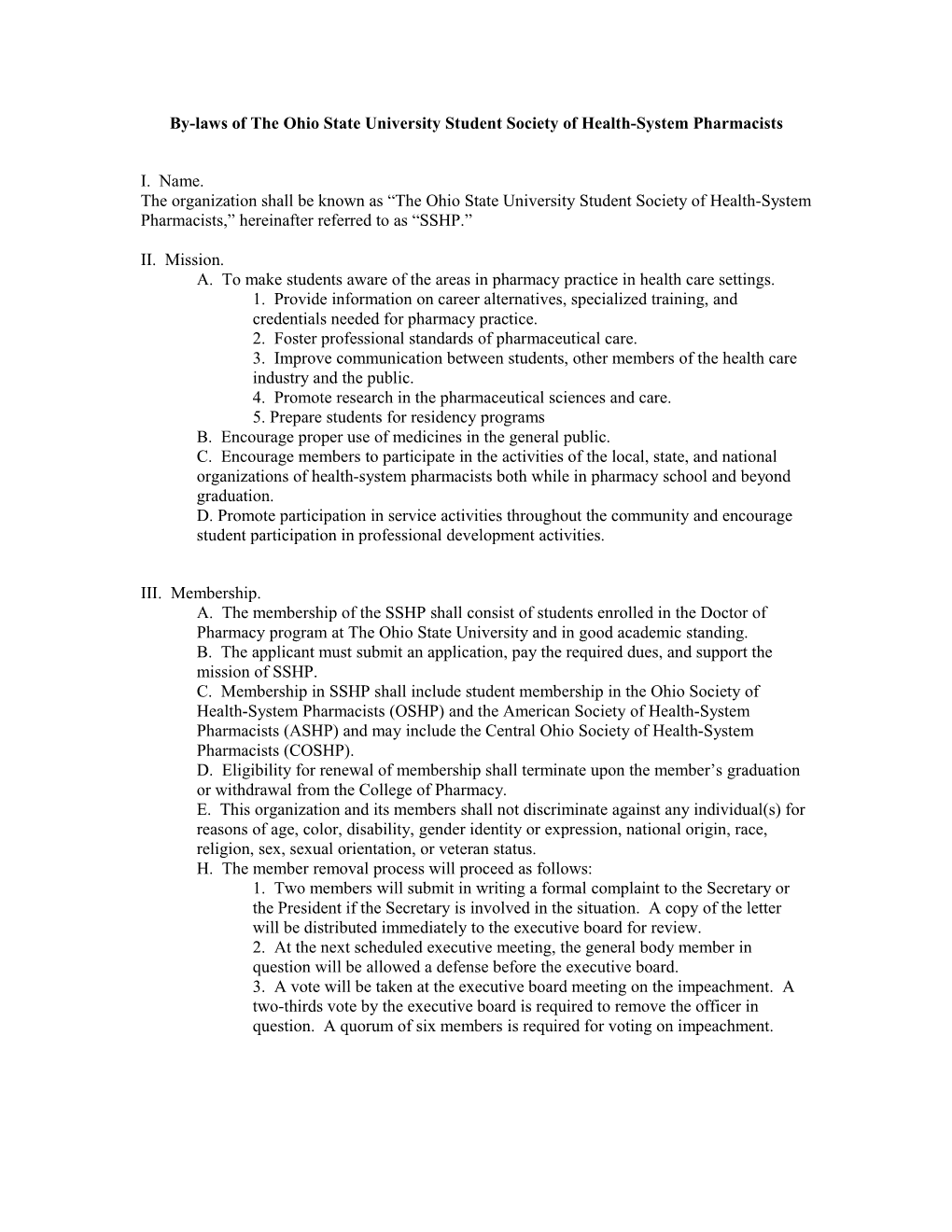 By-Laws of the Ohio State University Student Society of Health-System Pharmacists