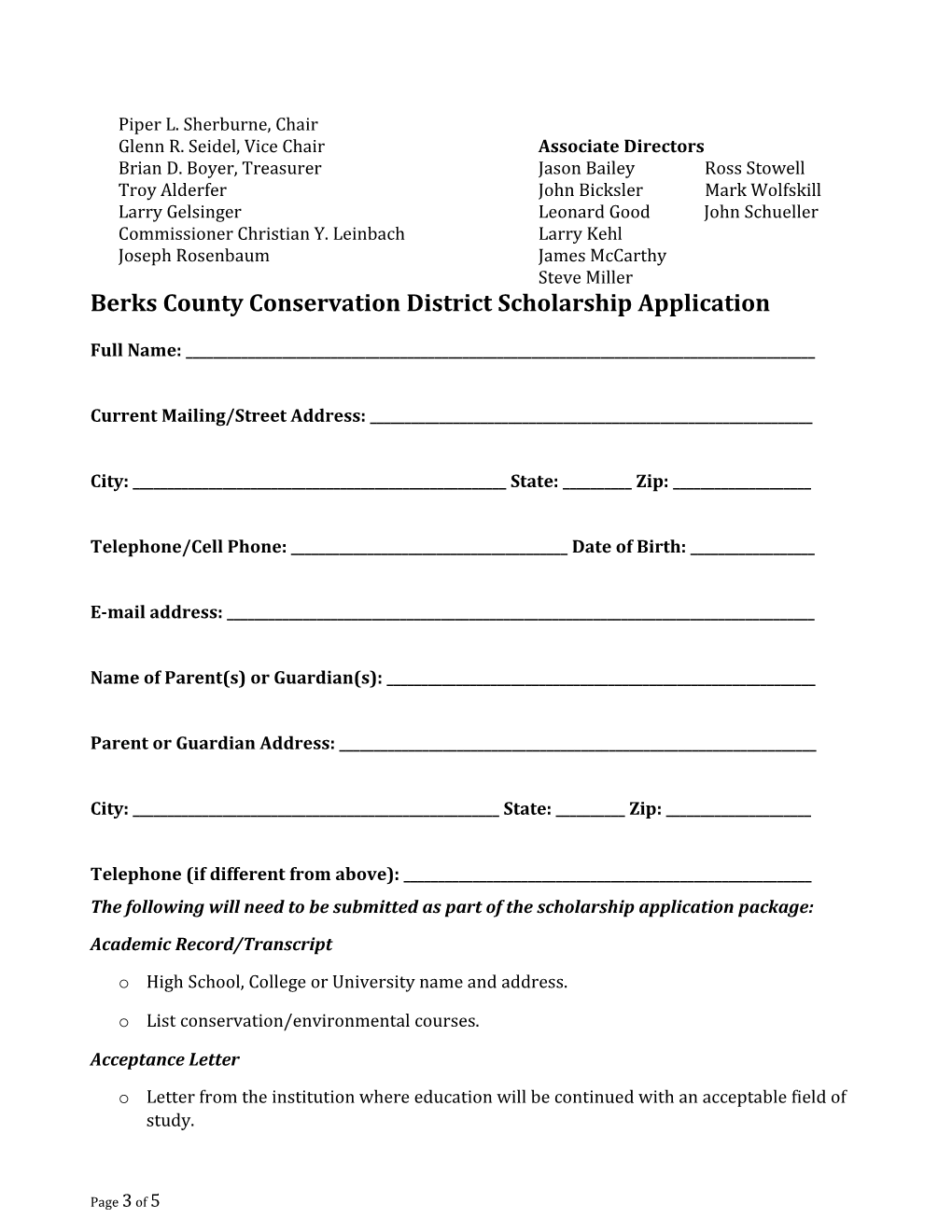Berks County Conservation District Scholarship Program