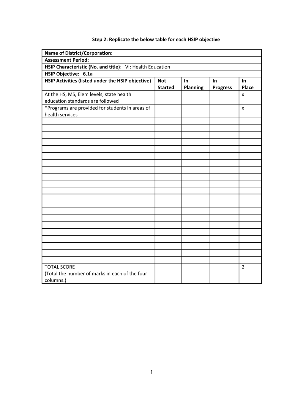 Step 2: Replicate the Below Table for Each HSIP Objective