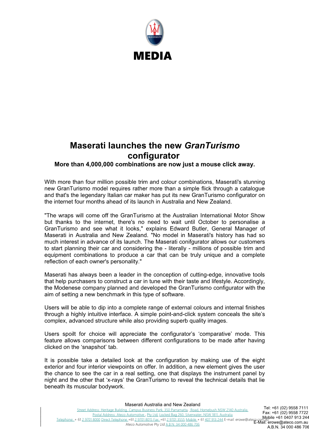Maserati Launches the New Granturismo Configurator