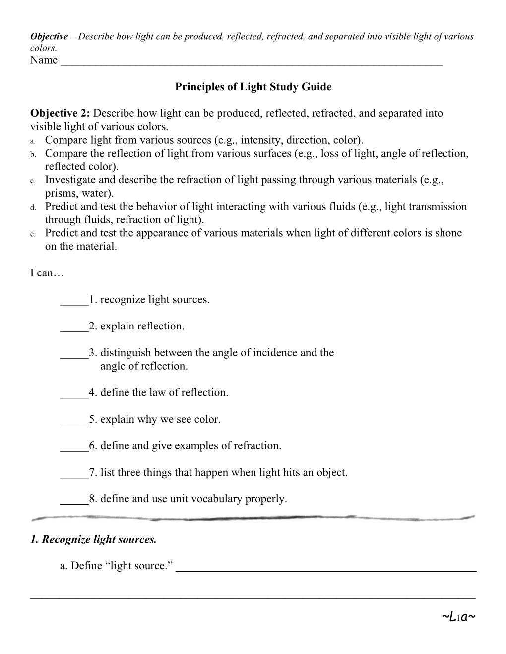 Principles of Lightstudy Guide
