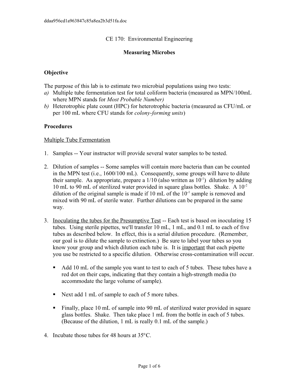 CE 142L: Environmental Quality Laboratory