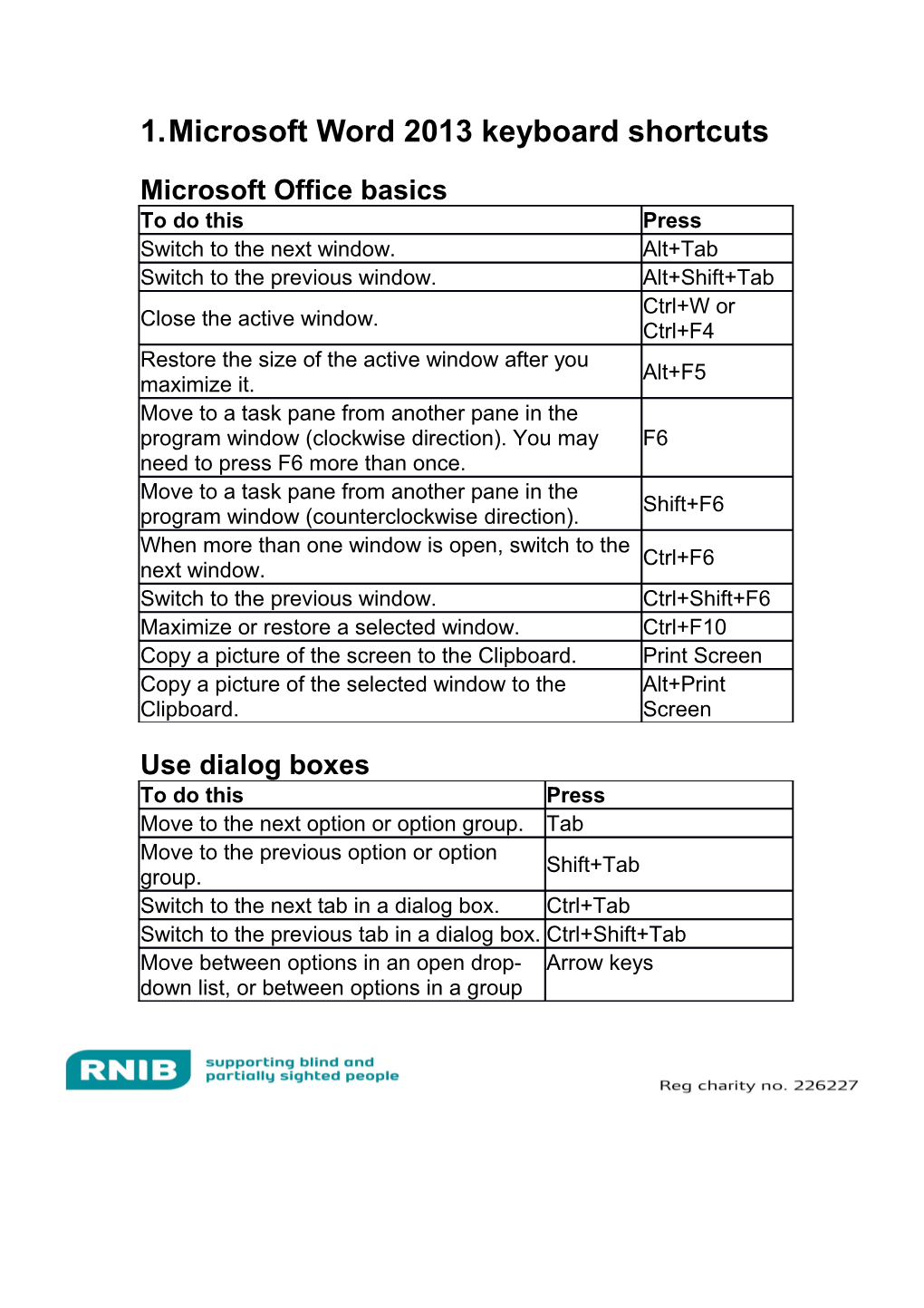 Word 2013 Keyboard Shortcuts