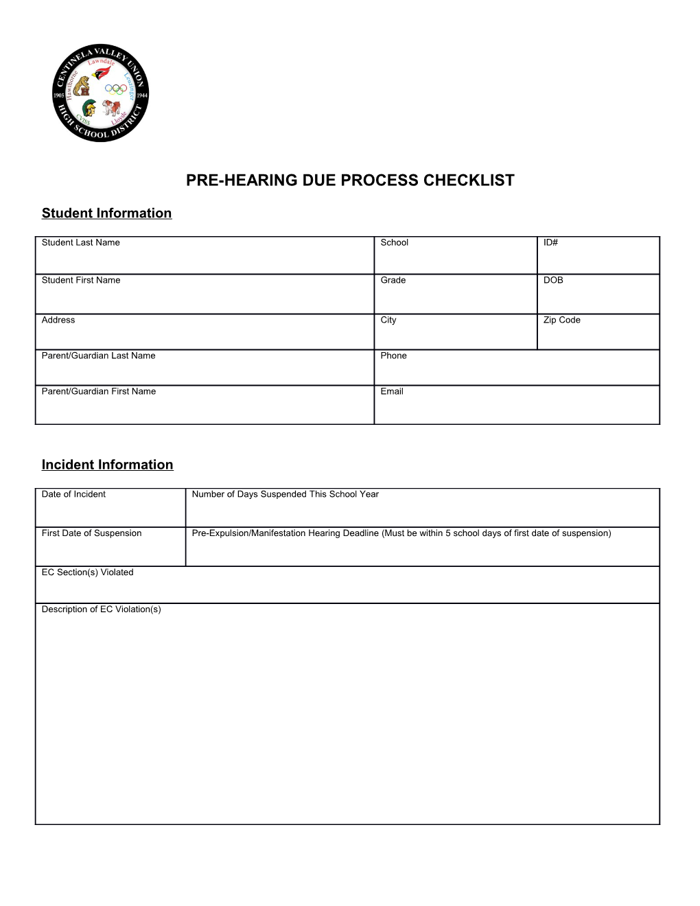 Pre-Hearing Due Process Checklist