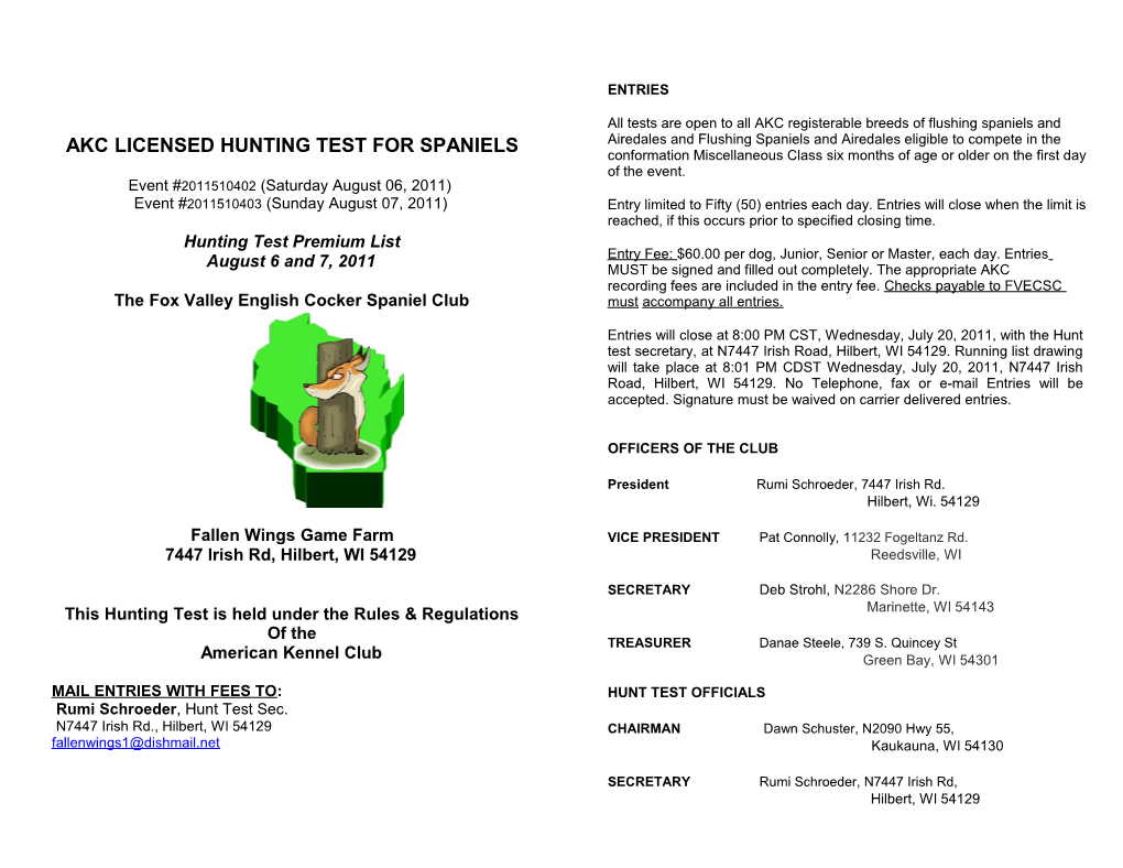 Akc Licensed Hunting Test for Spaniels