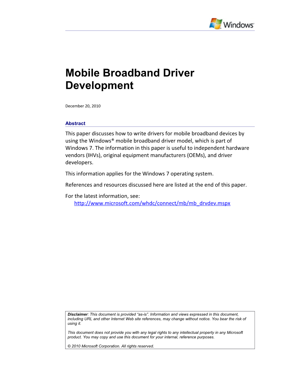 Mobile Broadband Driver Development - 1