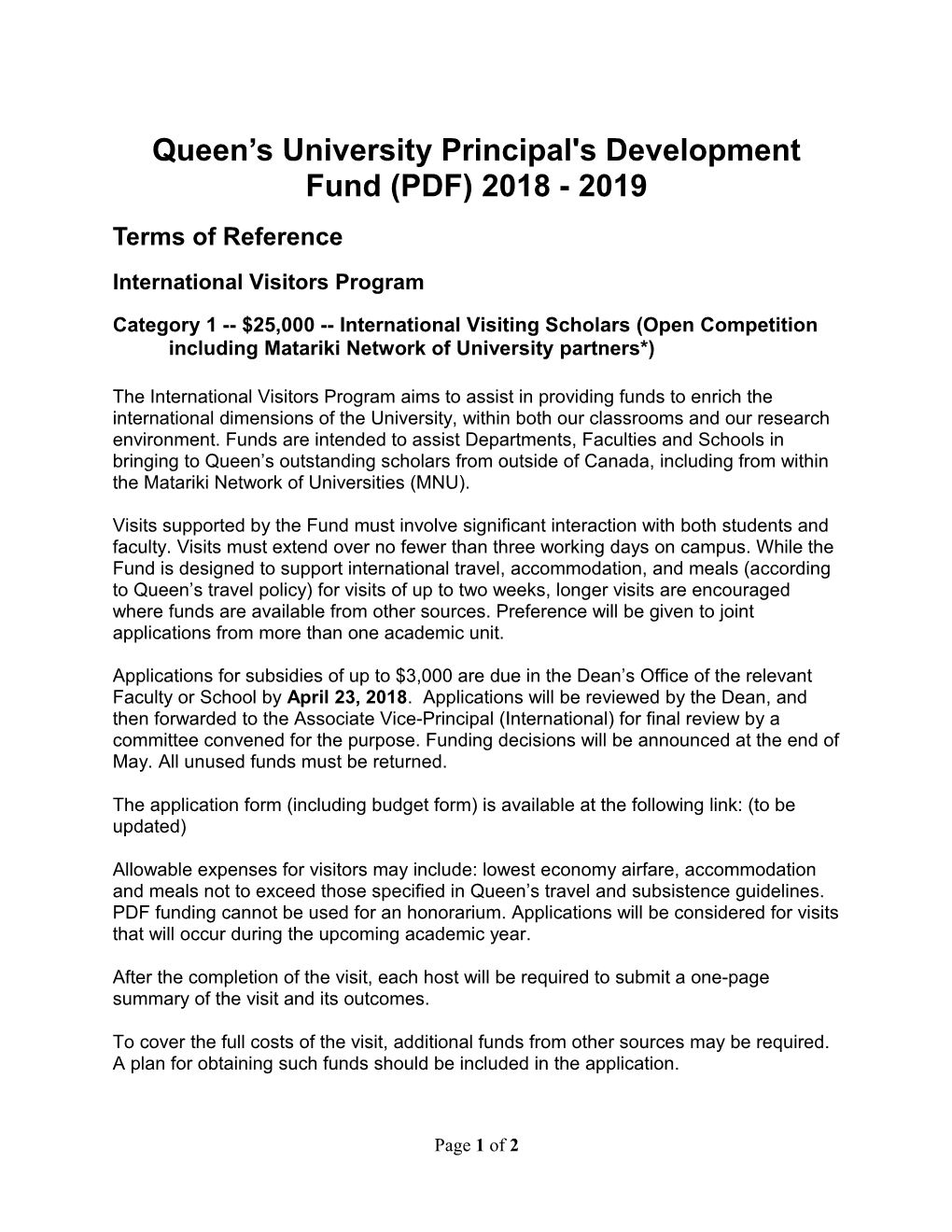 Principal's Development Fund 2006/07