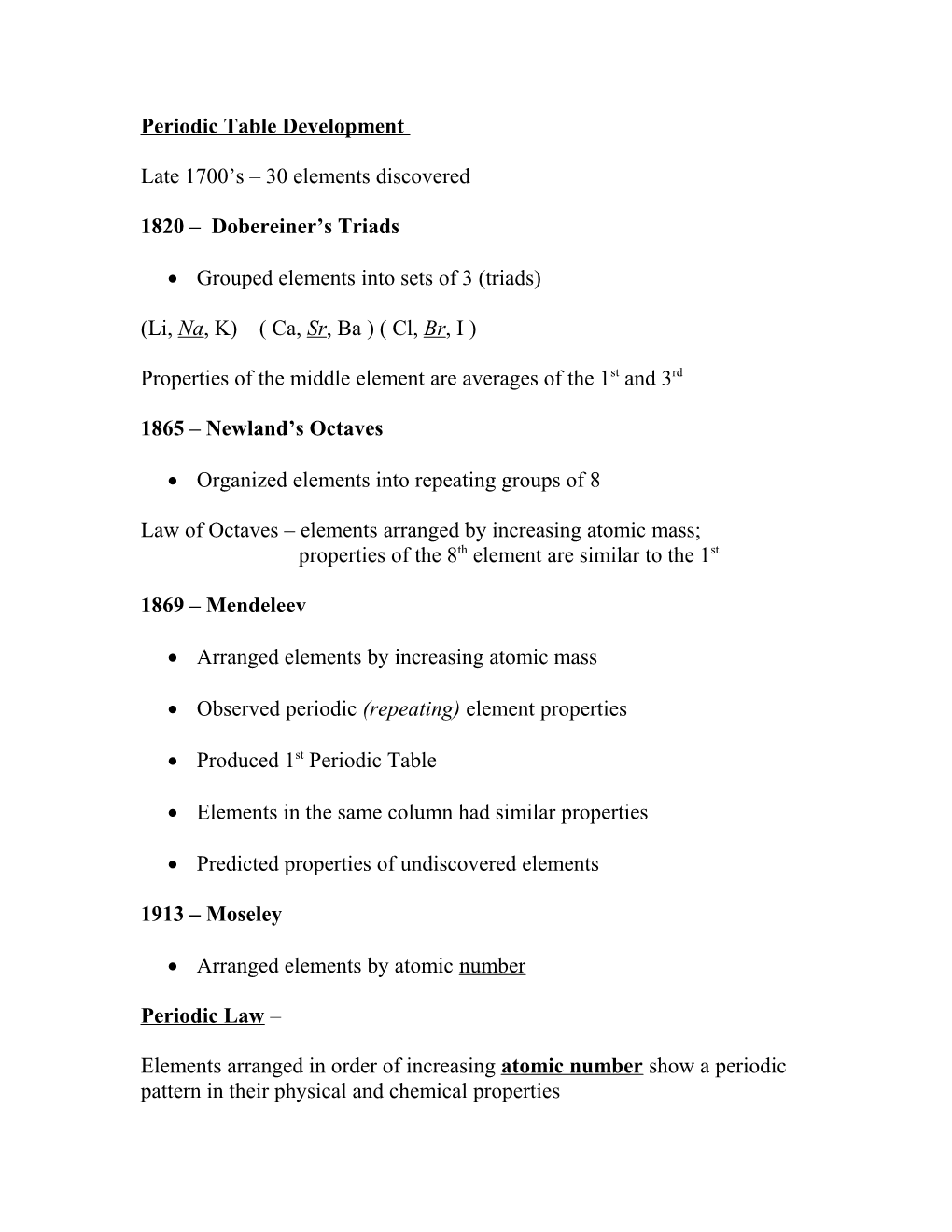 Periodic Table Development