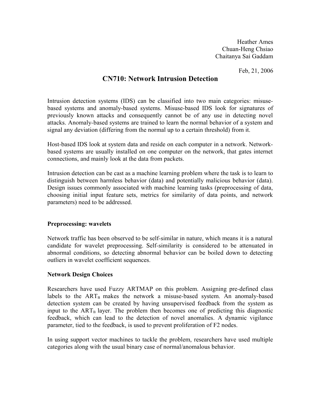 CN710: Network Intrusion Detection