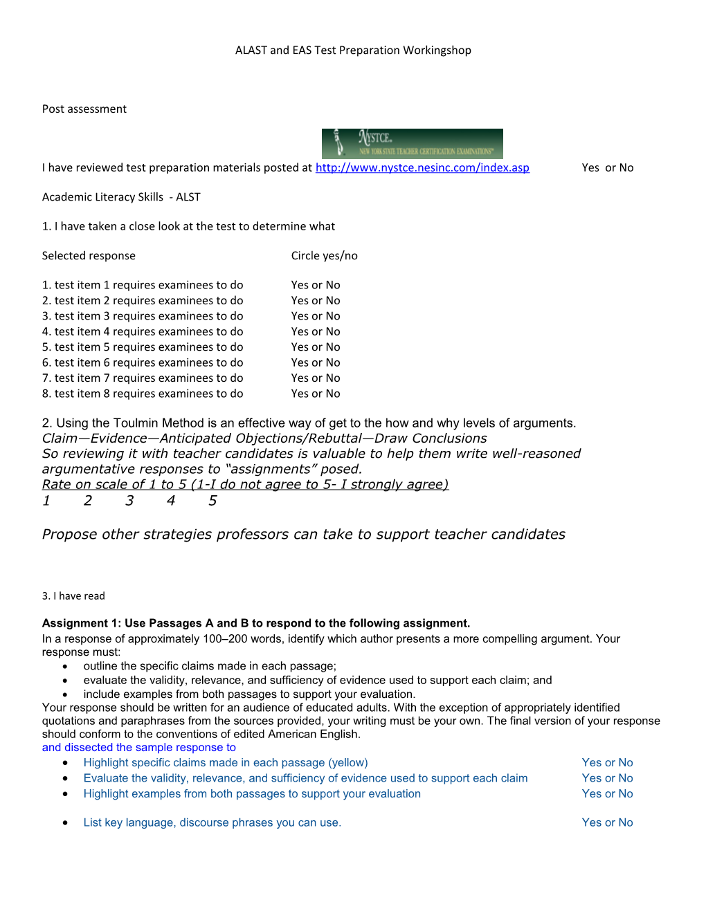 ALAST and EAS Test Preparation Workingshop