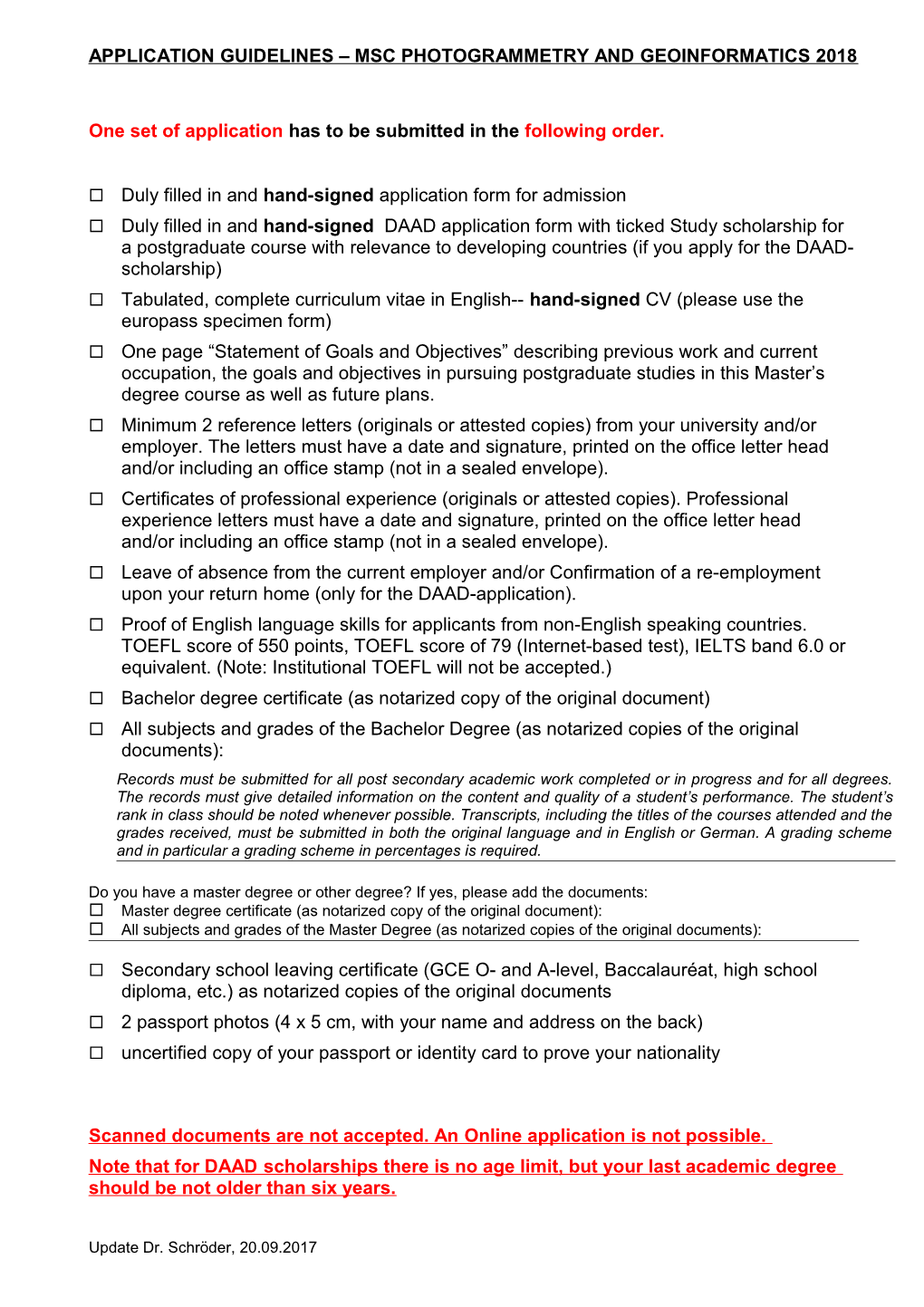 Application Guidelines MSC Photogrammetry and Geoinformatics 2018