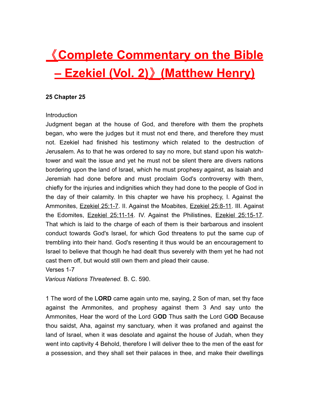 Complete Commentary on the Bible Ezekiel (Vol. 2) (Matthew Henry)