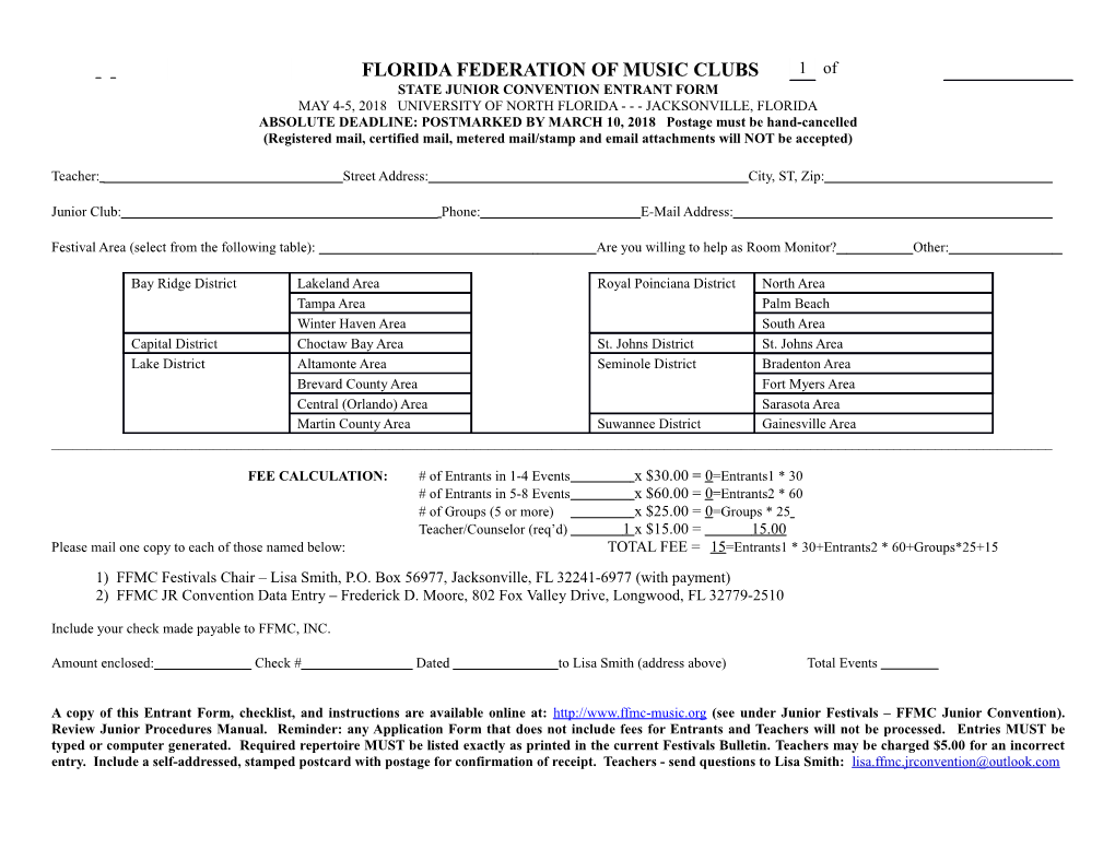 State Junior Convention Entry Form