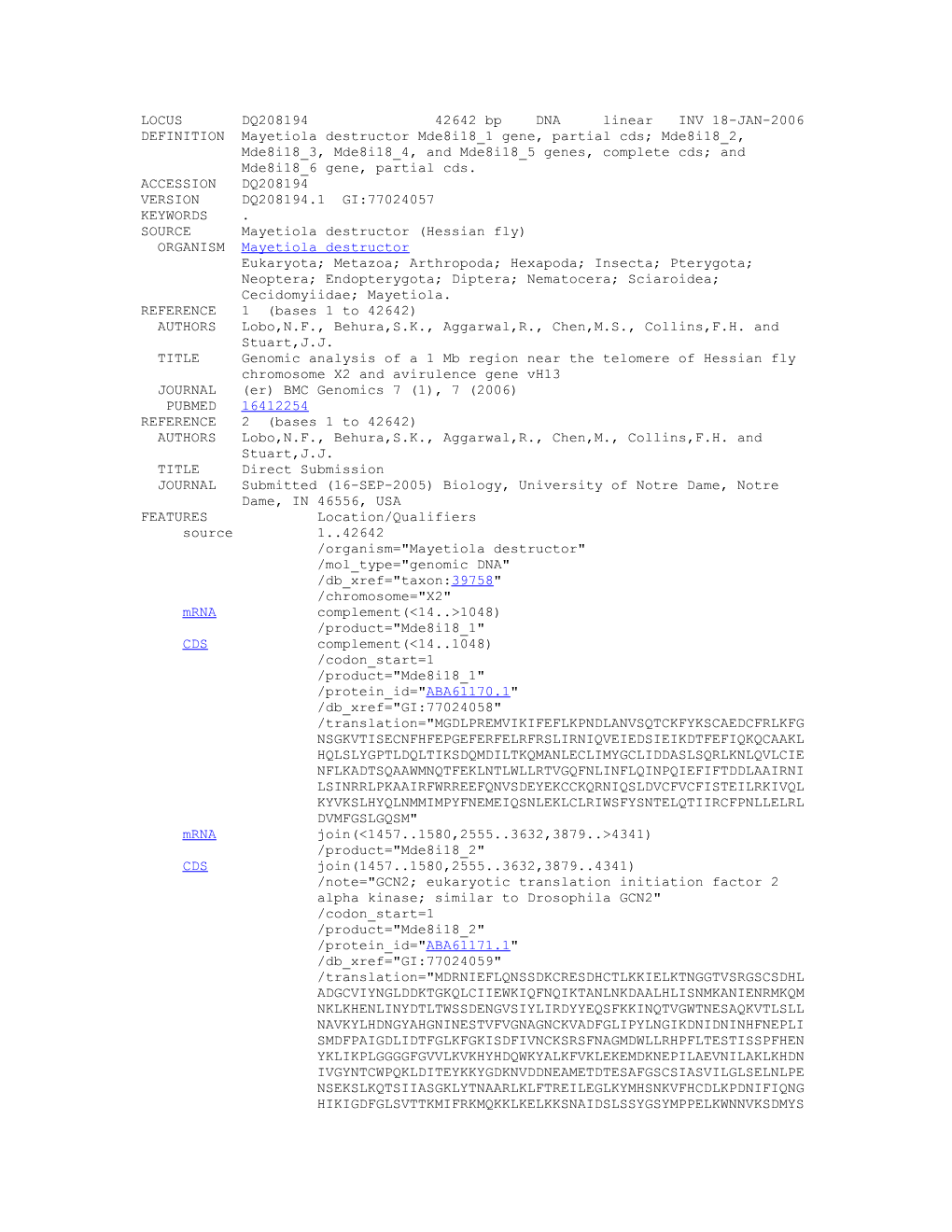 LOCUS DQ208194 42642 Bp DNA Linear INV 18-JAN-2006