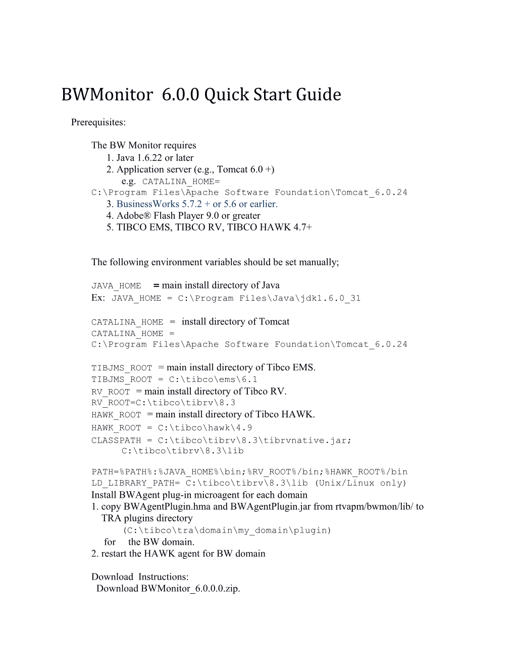 Bwmonitor 6.0.0 Quick Start Guide