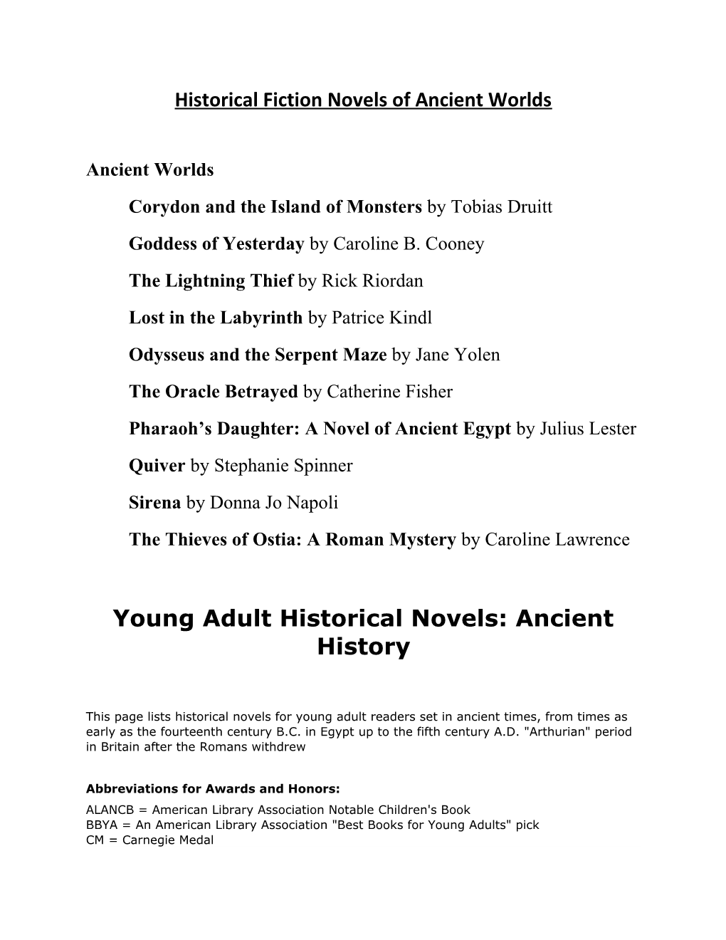 Historical Fiction Novels of Ancient Worlds