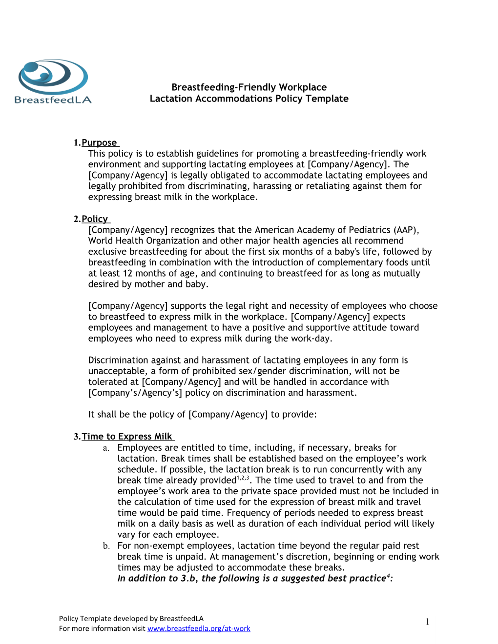 Lactation Accommodations Policy Template