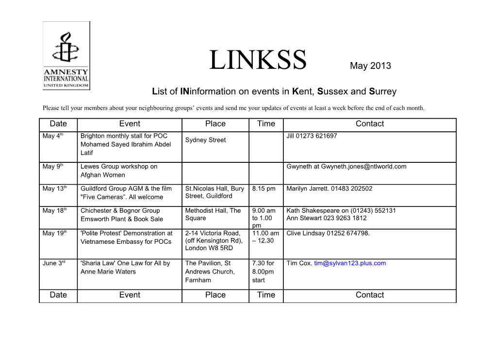 List of Ininformation Onevents in Kent, Sussex and S Urrey