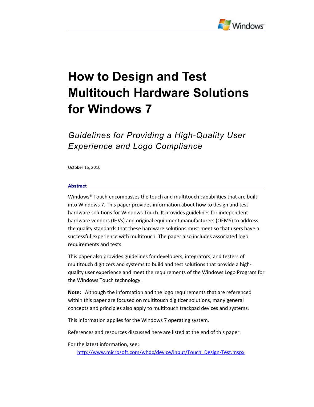 How to Design and Test Multitouch Hardware Solutions for Windows 7 - 1