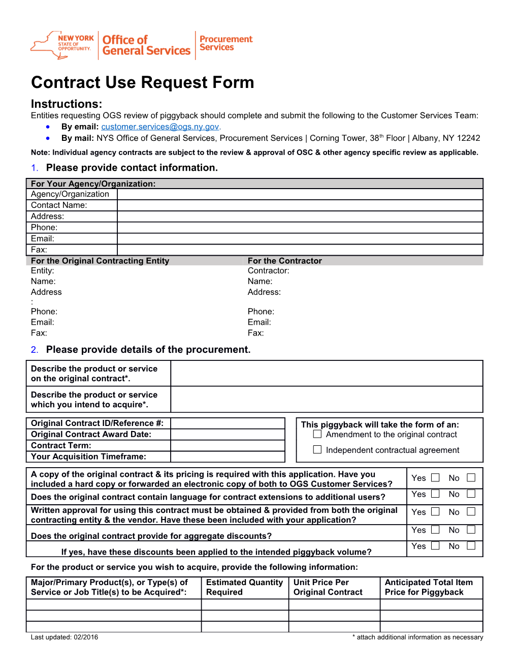 Contract Use Request Form