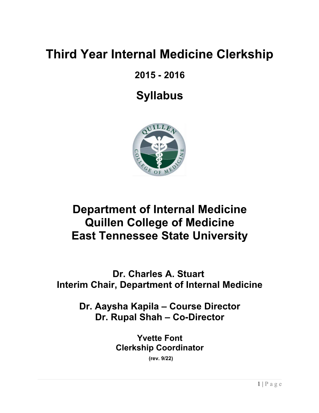 Third Year Internal Medicine Clerkship