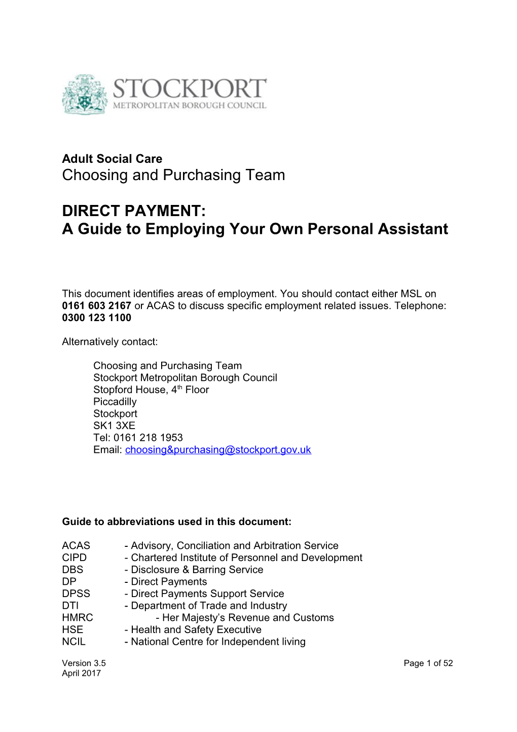 Stockport Direct Payment